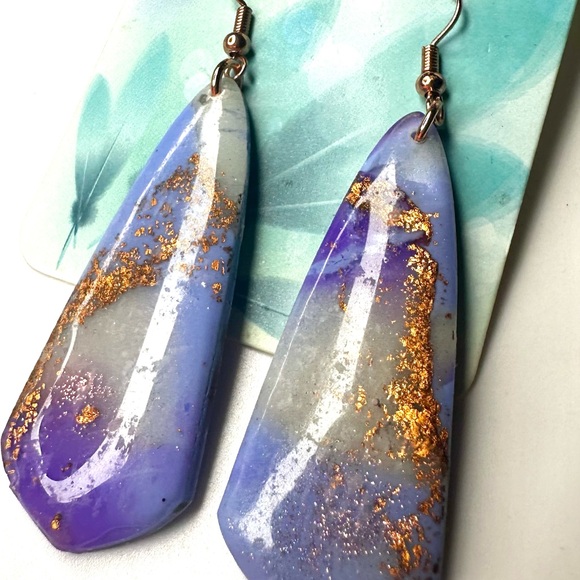 Hand crafted Abstract glow in the dark Purple Polymer Clay Earrings - Picture 6 of 7